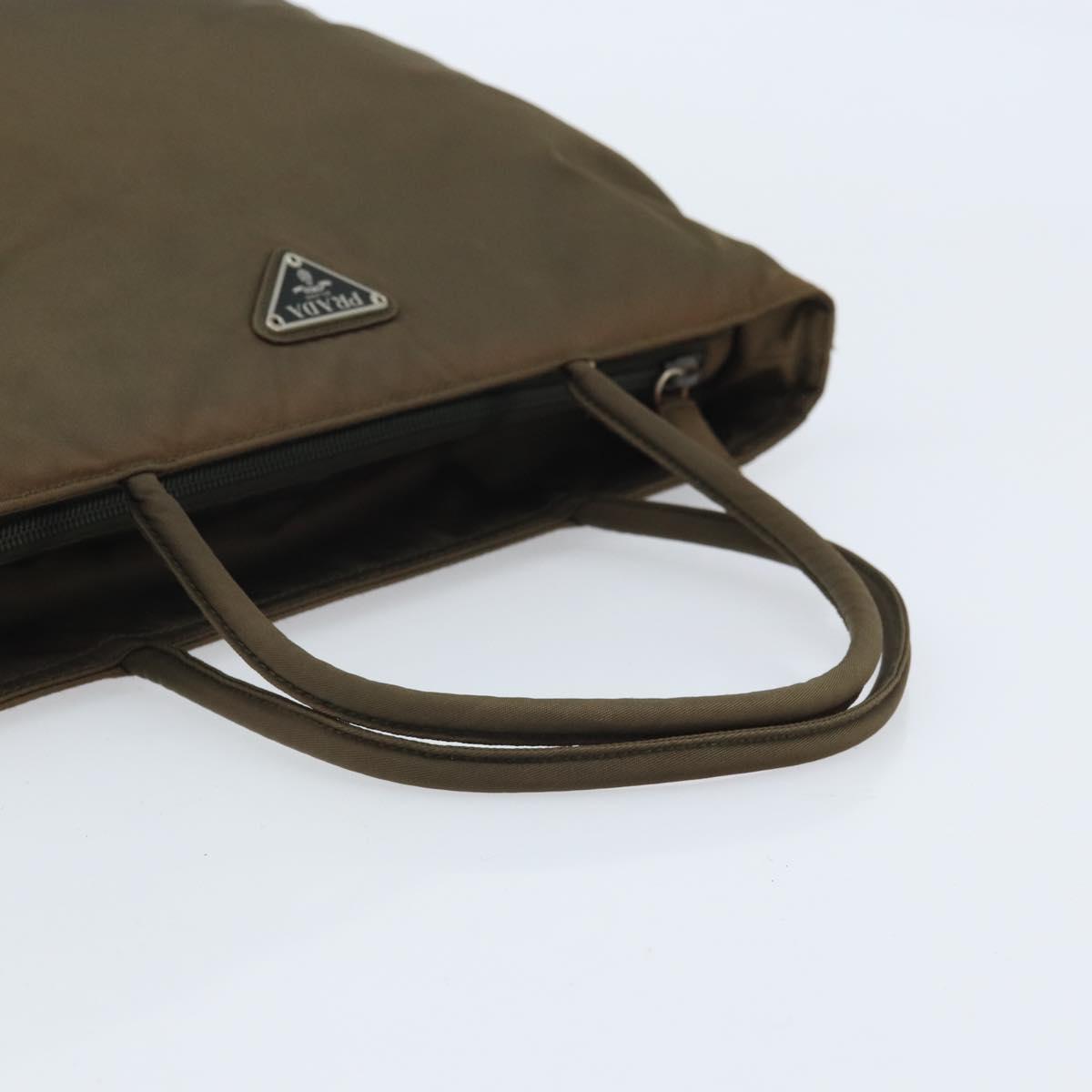 PRADA Hand Bag Nylon Khaki Silver Auth BA11783