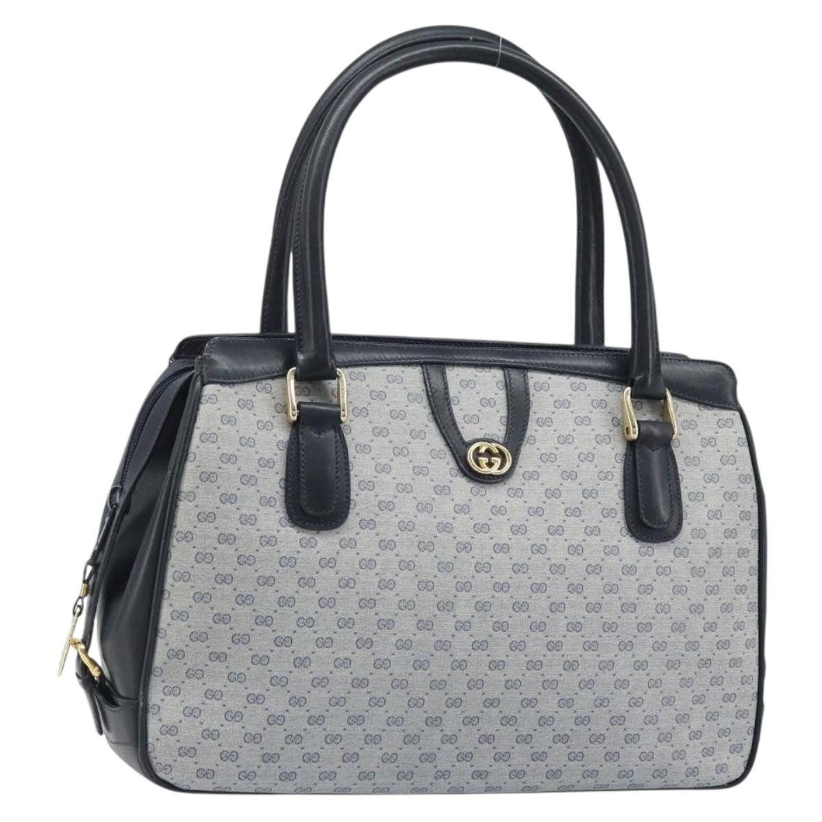 GUCCI Micro GG Supreme Hand Bag PVC Navy Gold Auth BA11789