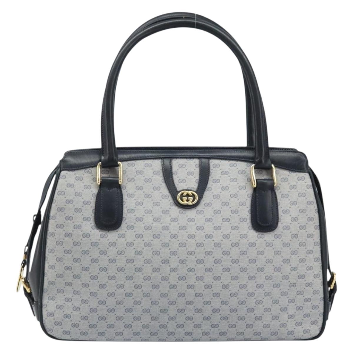 GUCCI Micro GG Supreme Hand Bag PVC Navy Gold Auth BA11789
