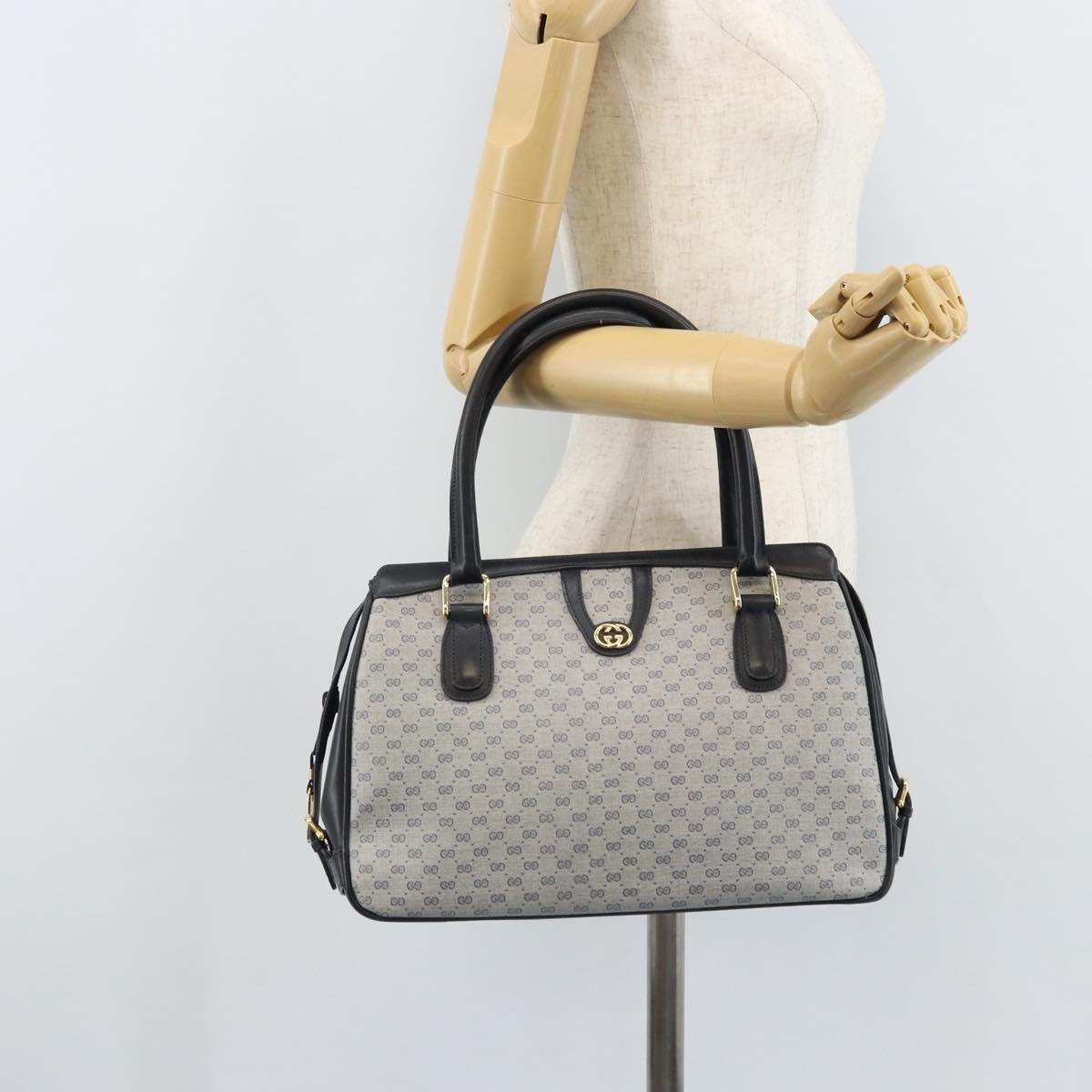 GUCCI Micro GG Supreme Hand Bag PVC Navy Gold Auth BA11789