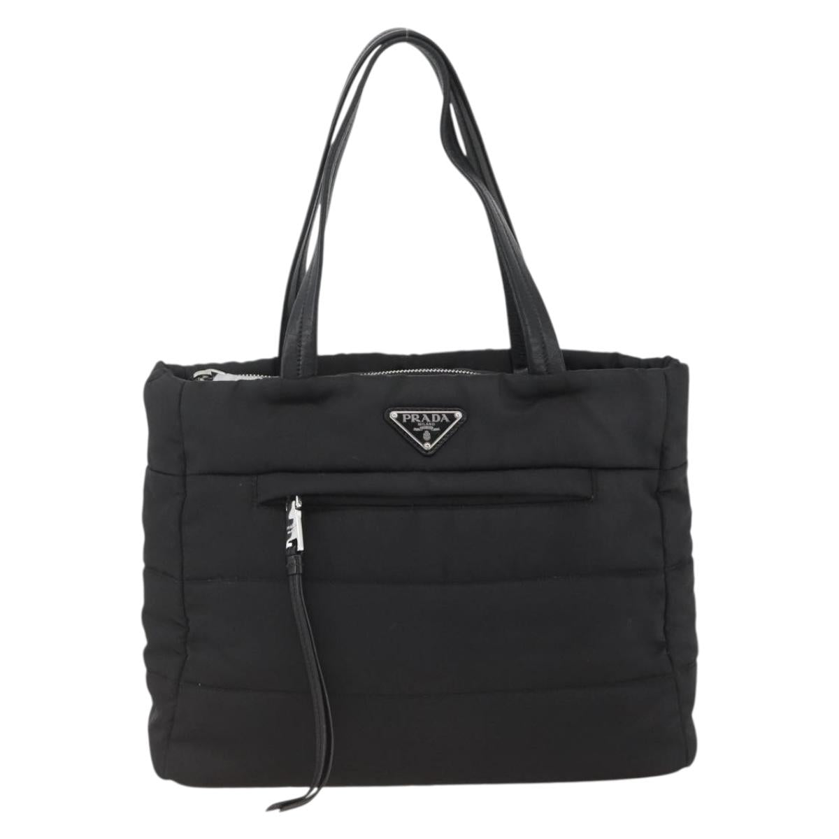 PRADA Tote Bag Nylon Black Silver Auth BA11792A