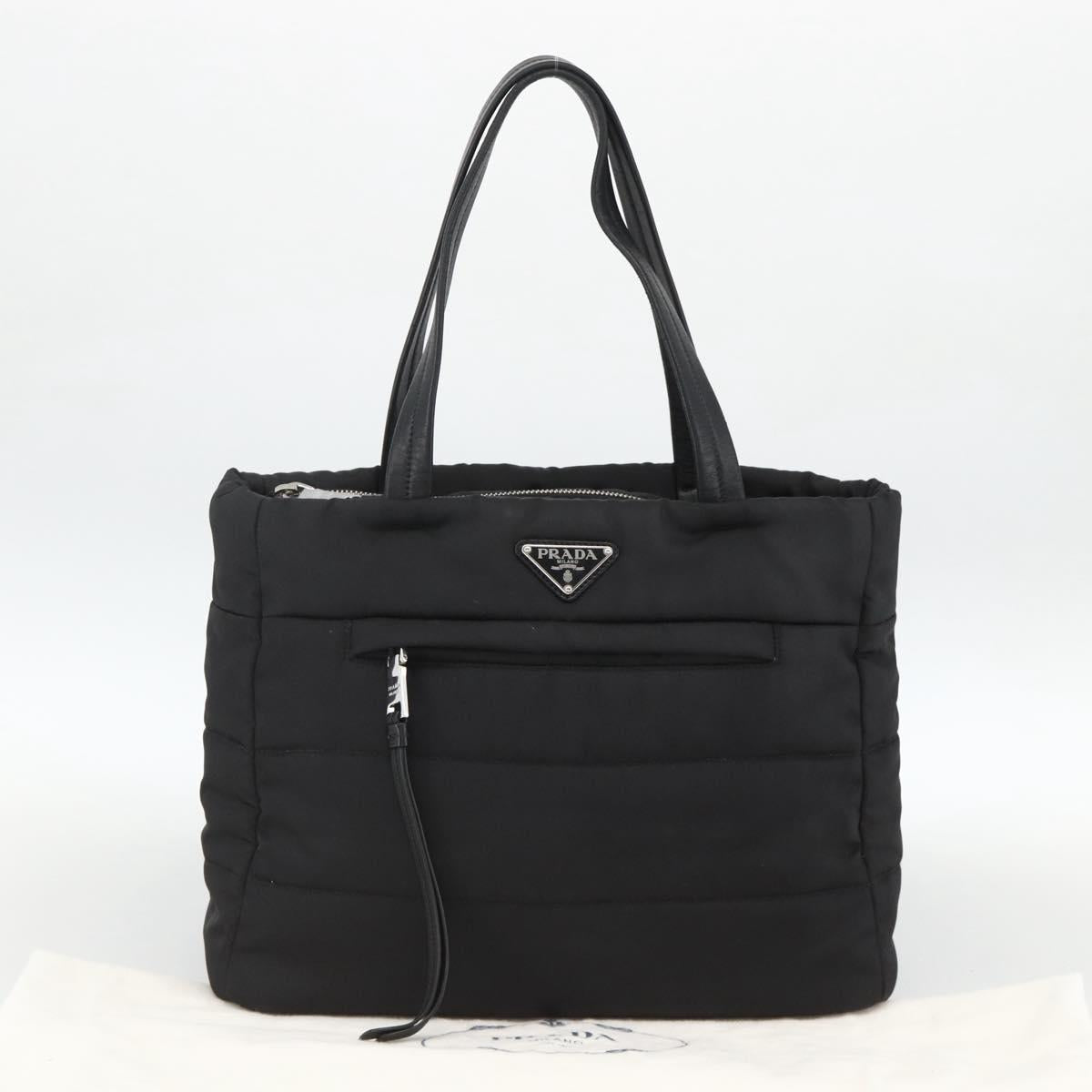 PRADA Tote Bag Nylon Black Silver Auth BA11792A