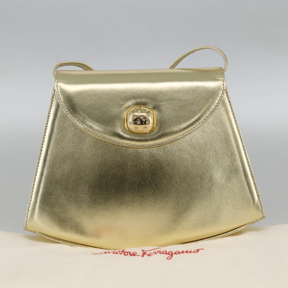Salvatore Ferragamo Shoulder Bag Leather Gold Tone Auth BA11796A