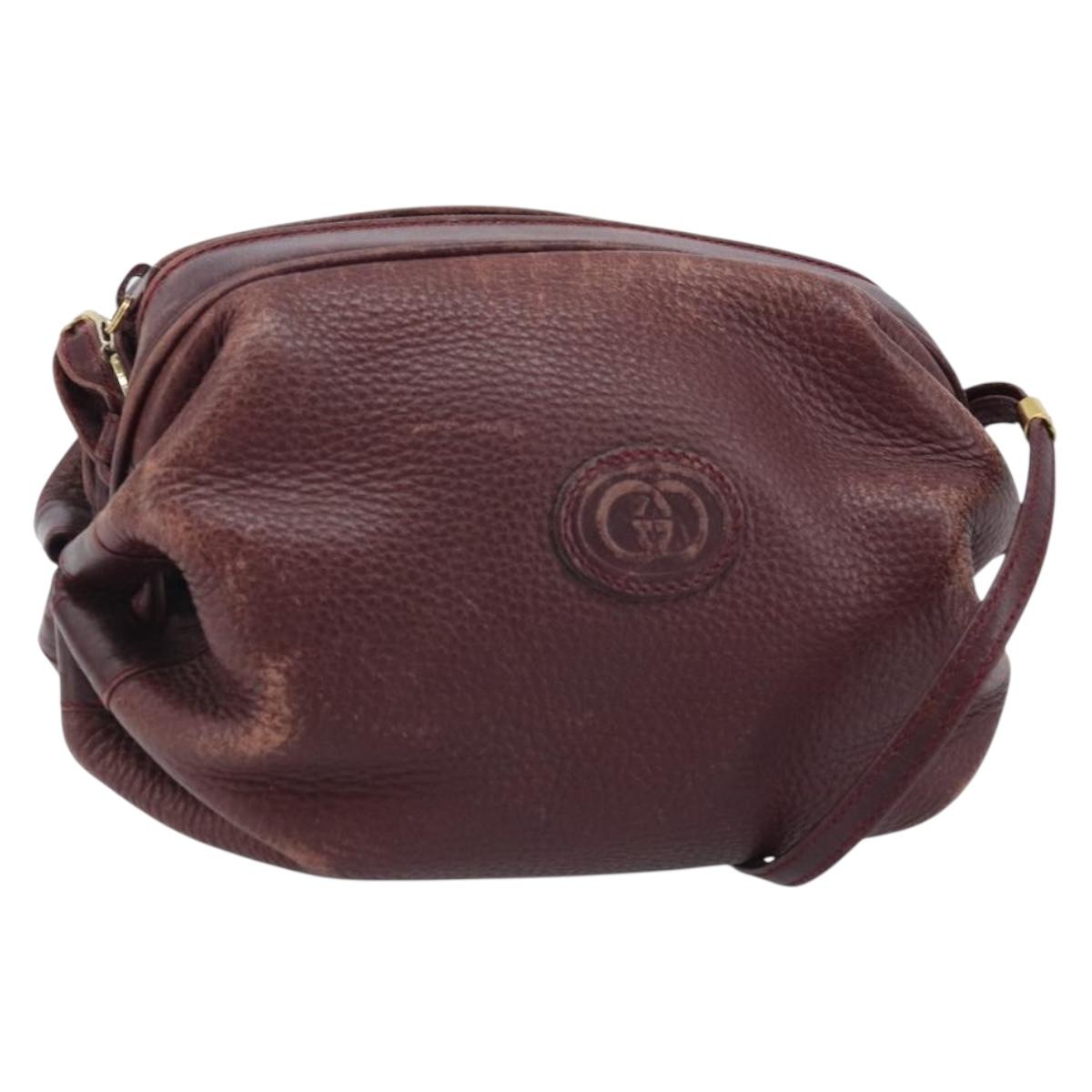 GUCCI Shoulder Bag Leather Bordeaux Gold 007 115 5770 Auth BA11806