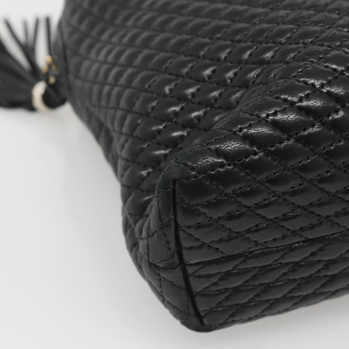 BALLY Quilted Hand Bag Leather Black Gold Auth BA1181