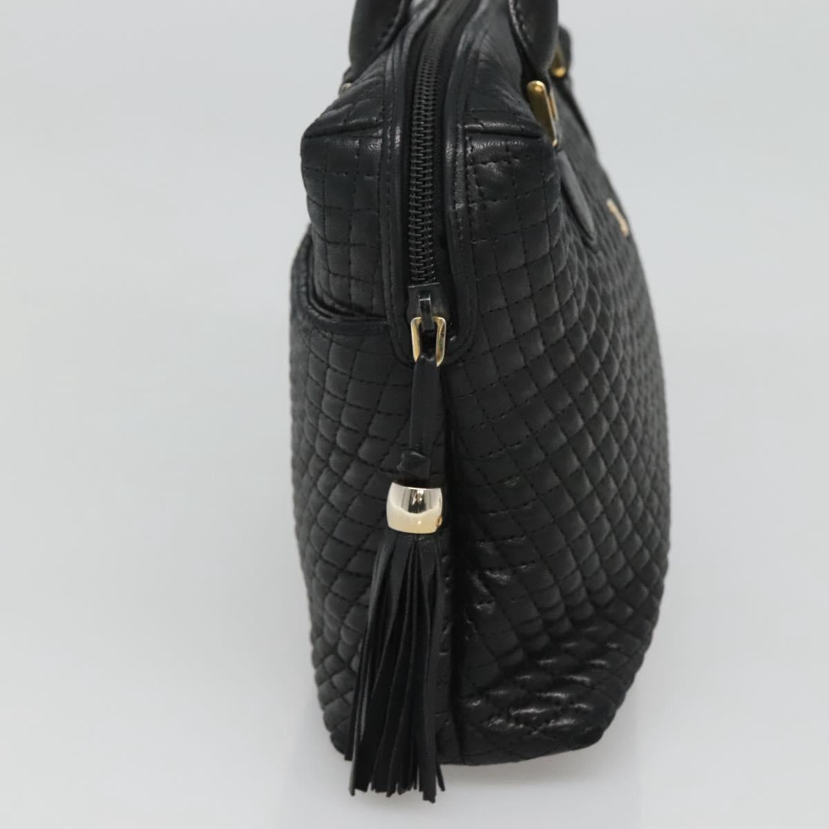 BALLY Quilted Hand Bag Leather Black Gold Auth BA1181