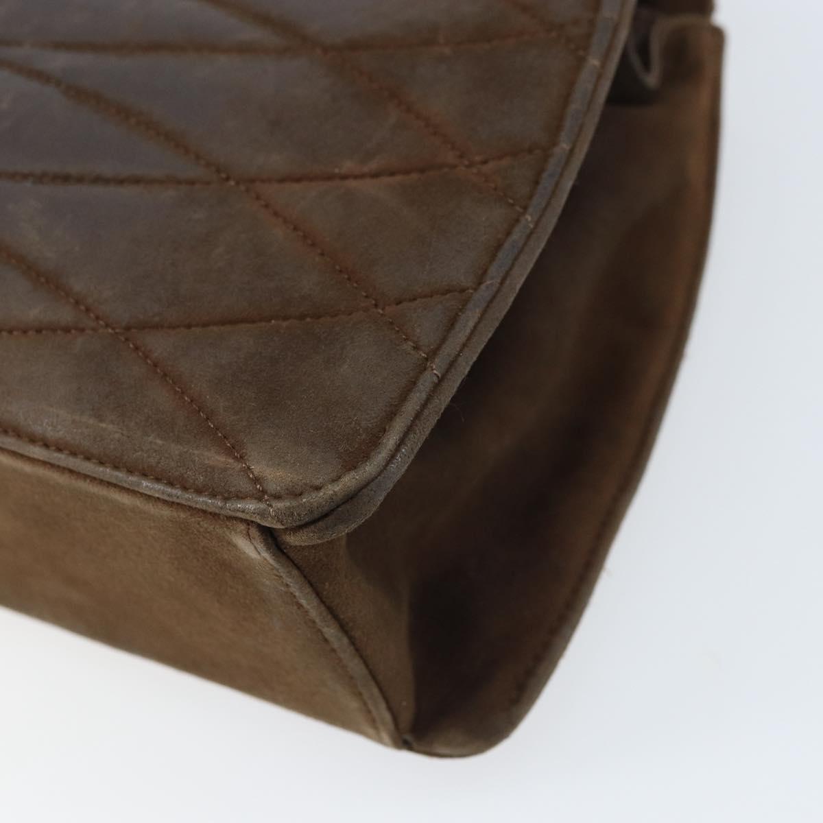 CHANEL Chain Shoulder Bag Suede Brown Gold CC Auth BA11810