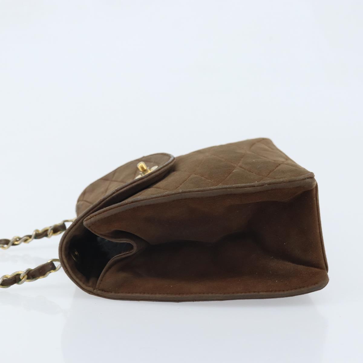 CHANEL Chain Shoulder Bag Suede Brown Gold CC Auth BA11810