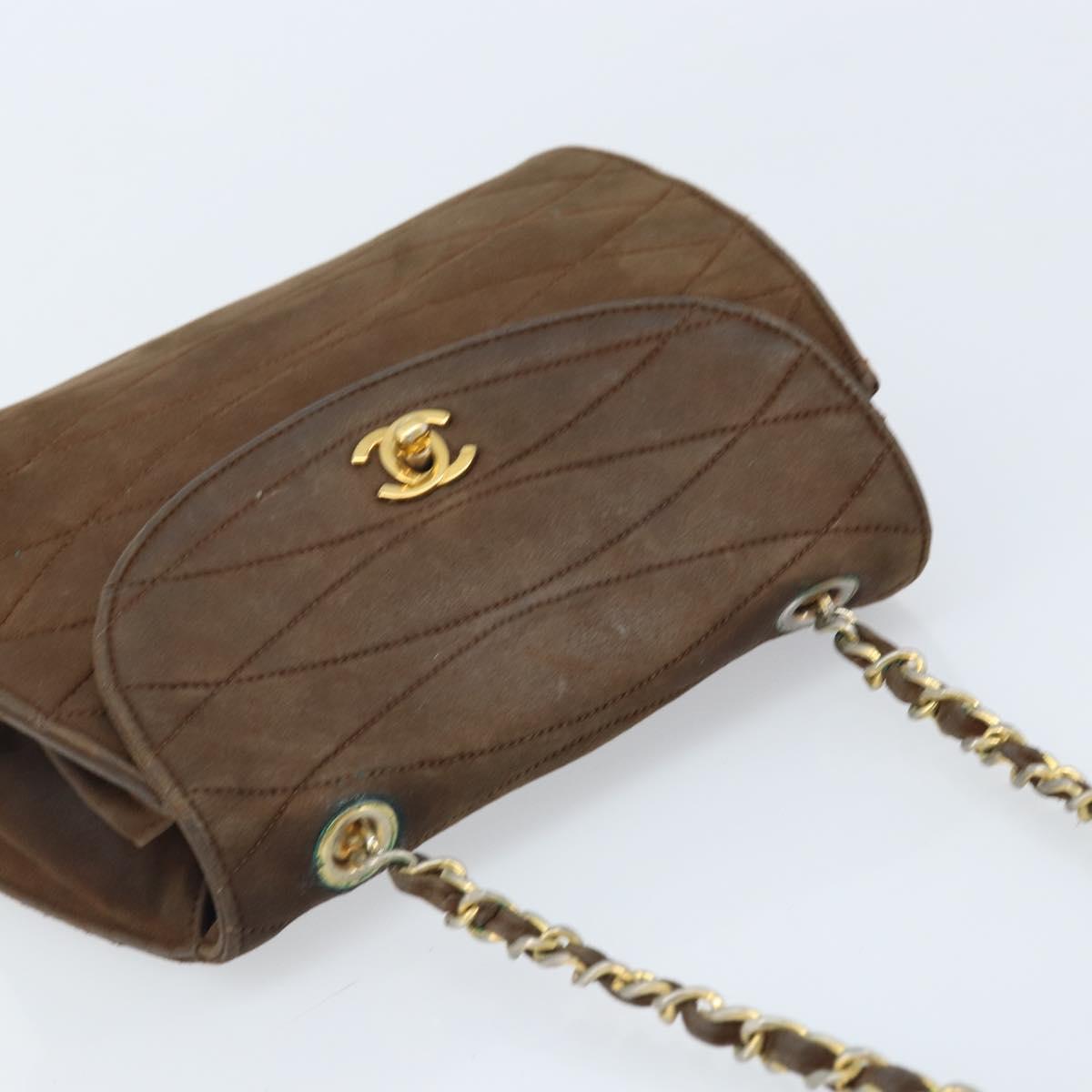 CHANEL Chain Shoulder Bag Suede Brown Gold CC Auth BA11810