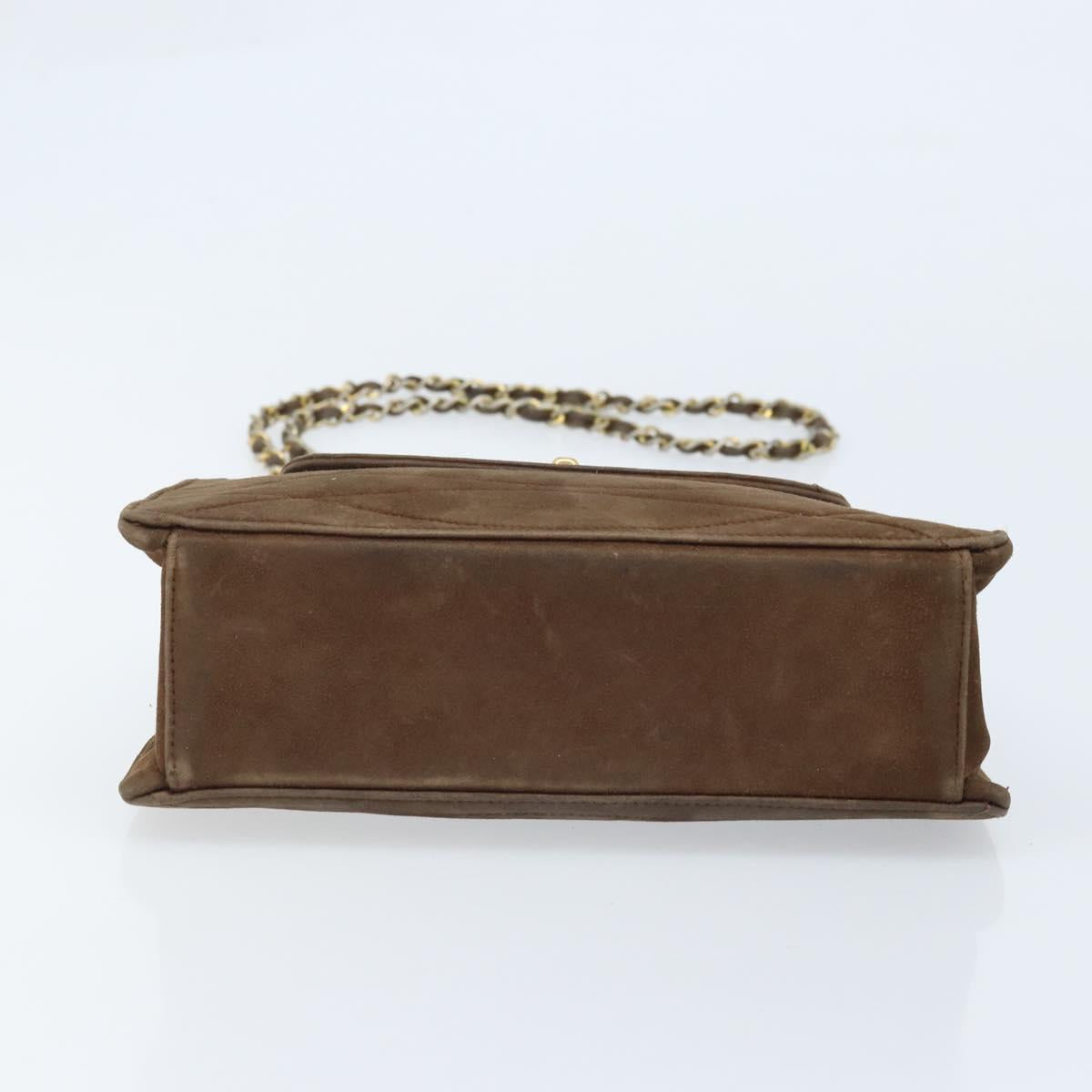 CHANEL Chain Shoulder Bag Suede Brown Gold CC Auth BA11810