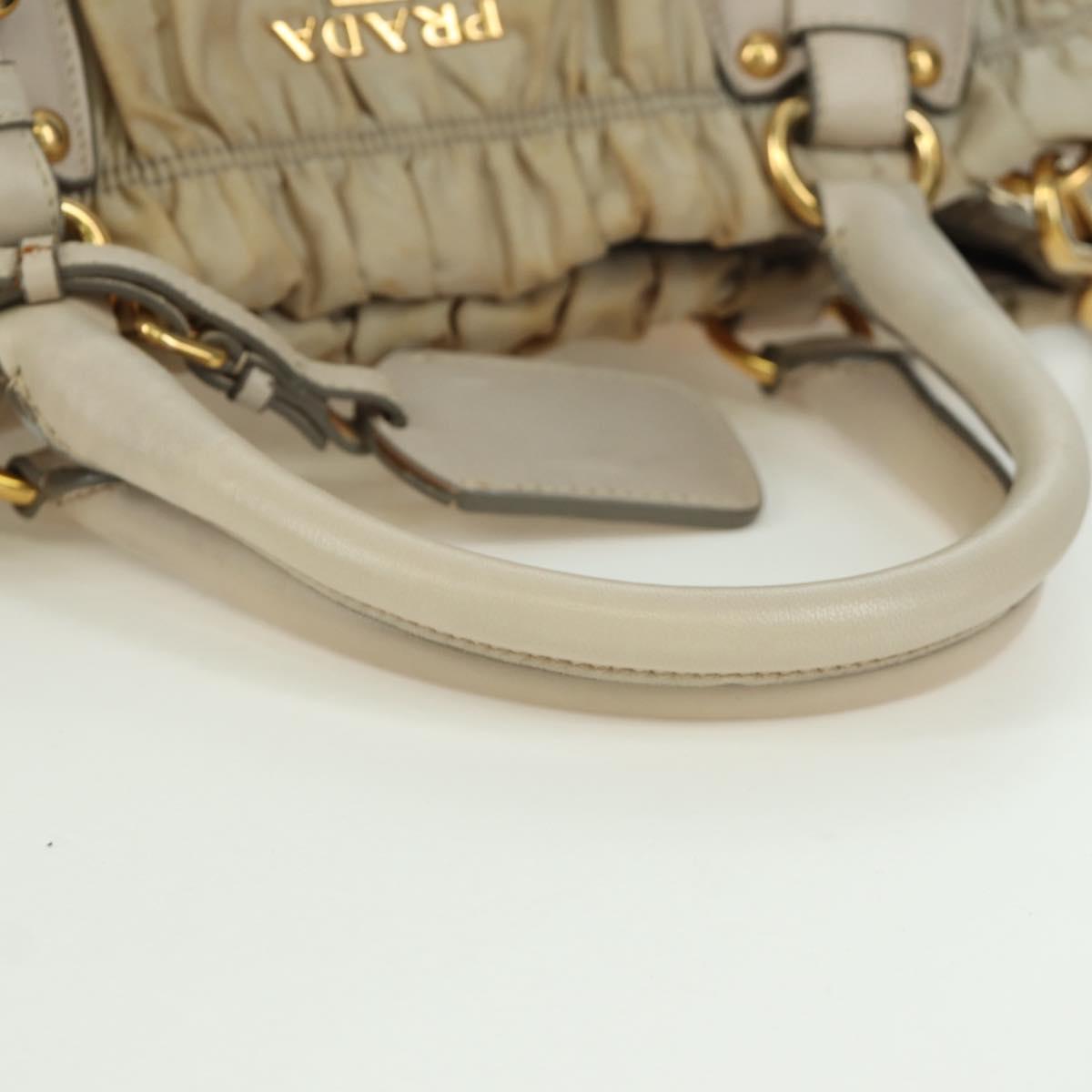 PRADA Gathered Hand Bag Nylon 2way Beige Gold Auth BA11812A