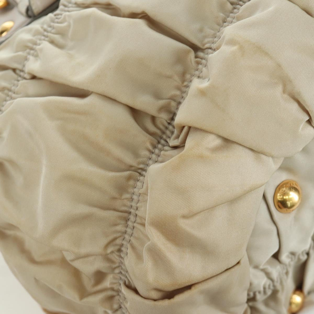 PRADA Gathered Hand Bag Nylon 2way Beige Gold Auth BA11812A