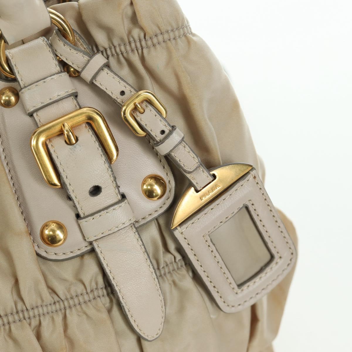 PRADA Gathered Hand Bag Nylon 2way Beige Gold Auth BA11812A