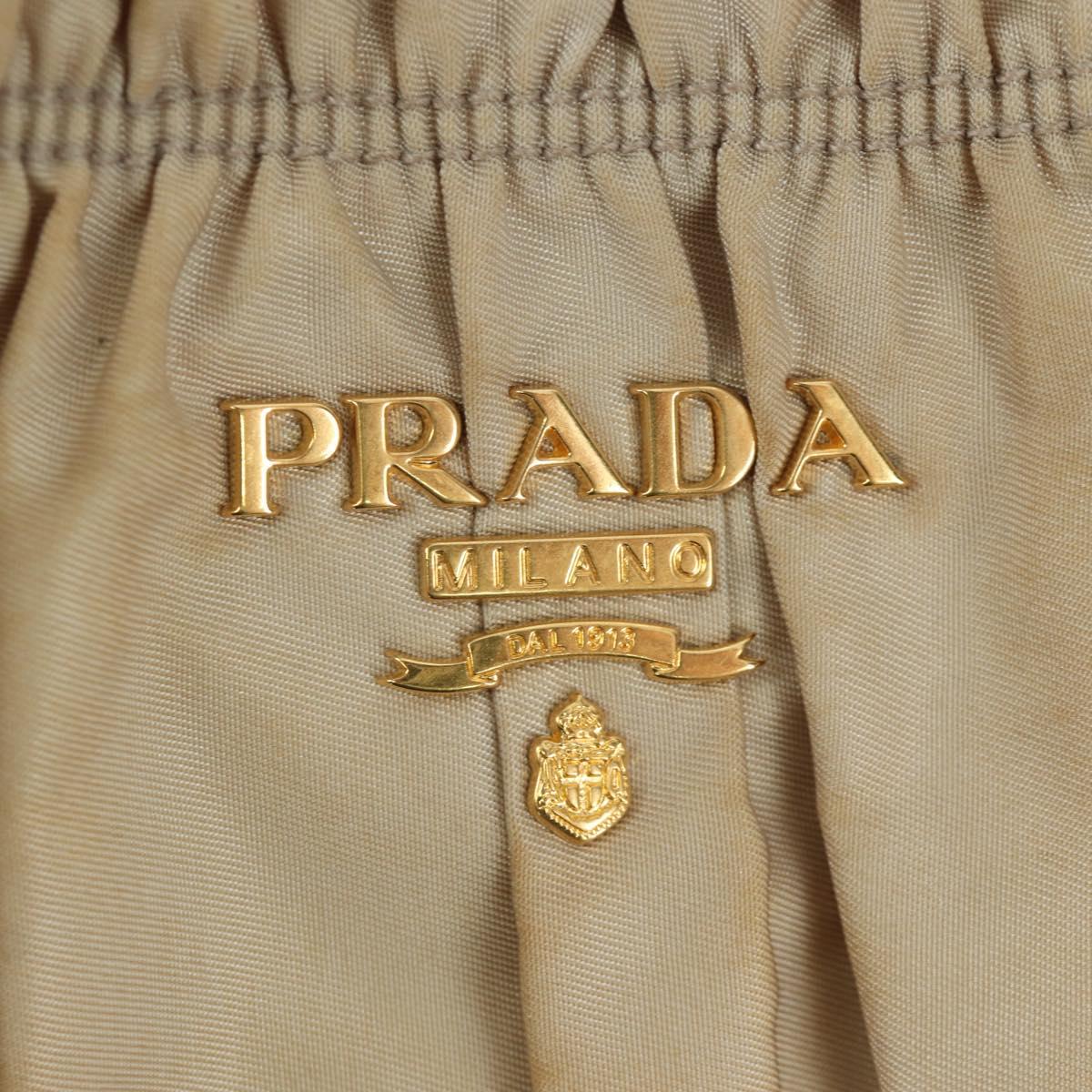 PRADA Gathered Hand Bag Nylon 2way Beige Gold Auth BA11812A