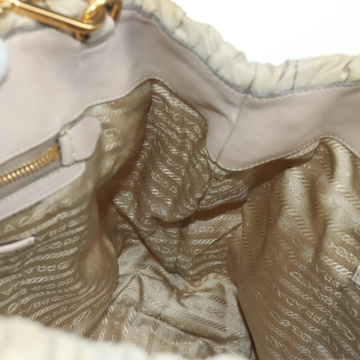 PRADA Gathered Hand Bag Nylon 2way Beige Gold Auth BA11812A