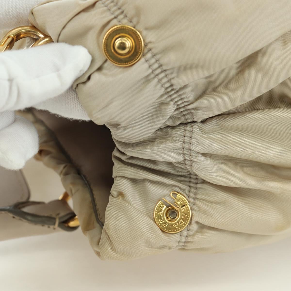 PRADA Gathered Hand Bag Nylon 2way Beige Gold Auth BA11812A