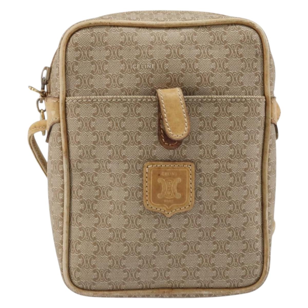 CELINE Macadam Canvas Shoulder Bag PVC Beige Gold Auth BA11820