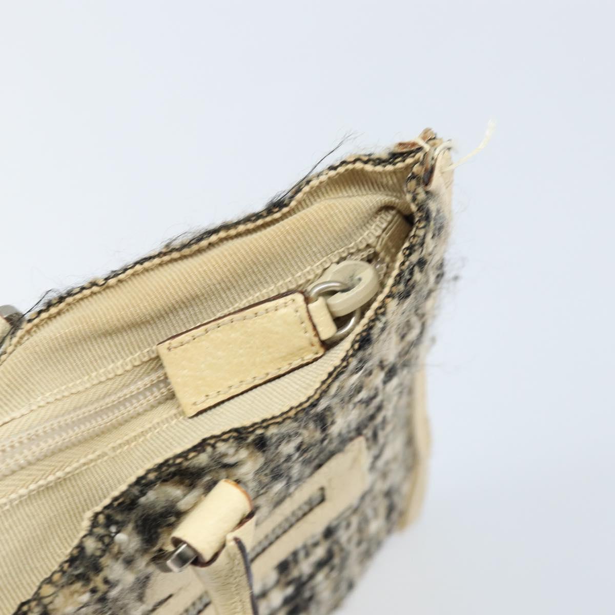 PRADA Hand Bag Tweed Beige Silver Auth BA11824A