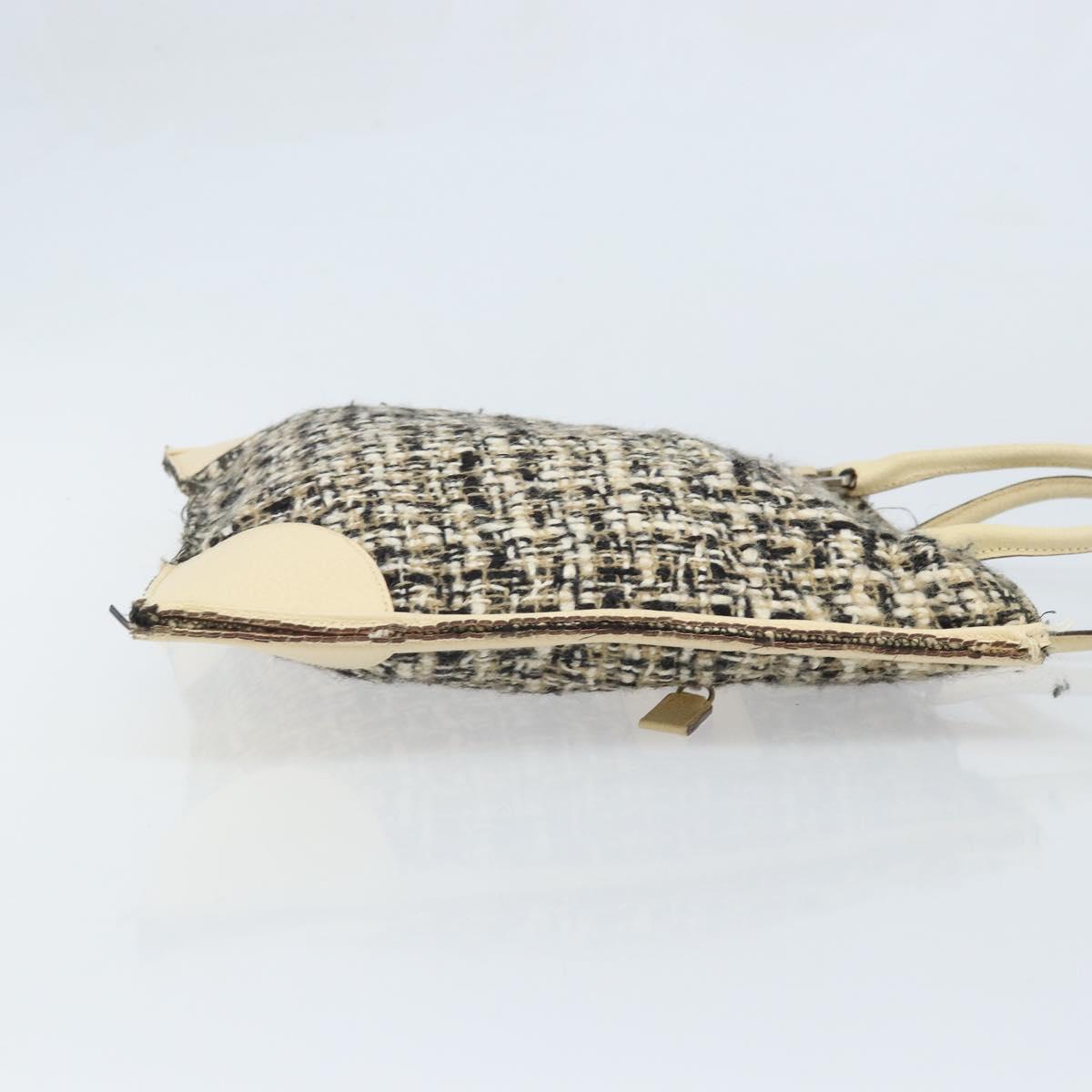 PRADA Hand Bag Tweed Beige Silver Auth BA11824A