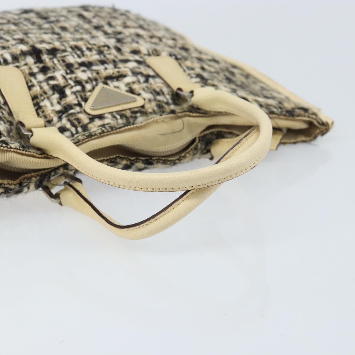 PRADA Hand Bag Tweed Beige Silver Auth BA11824A