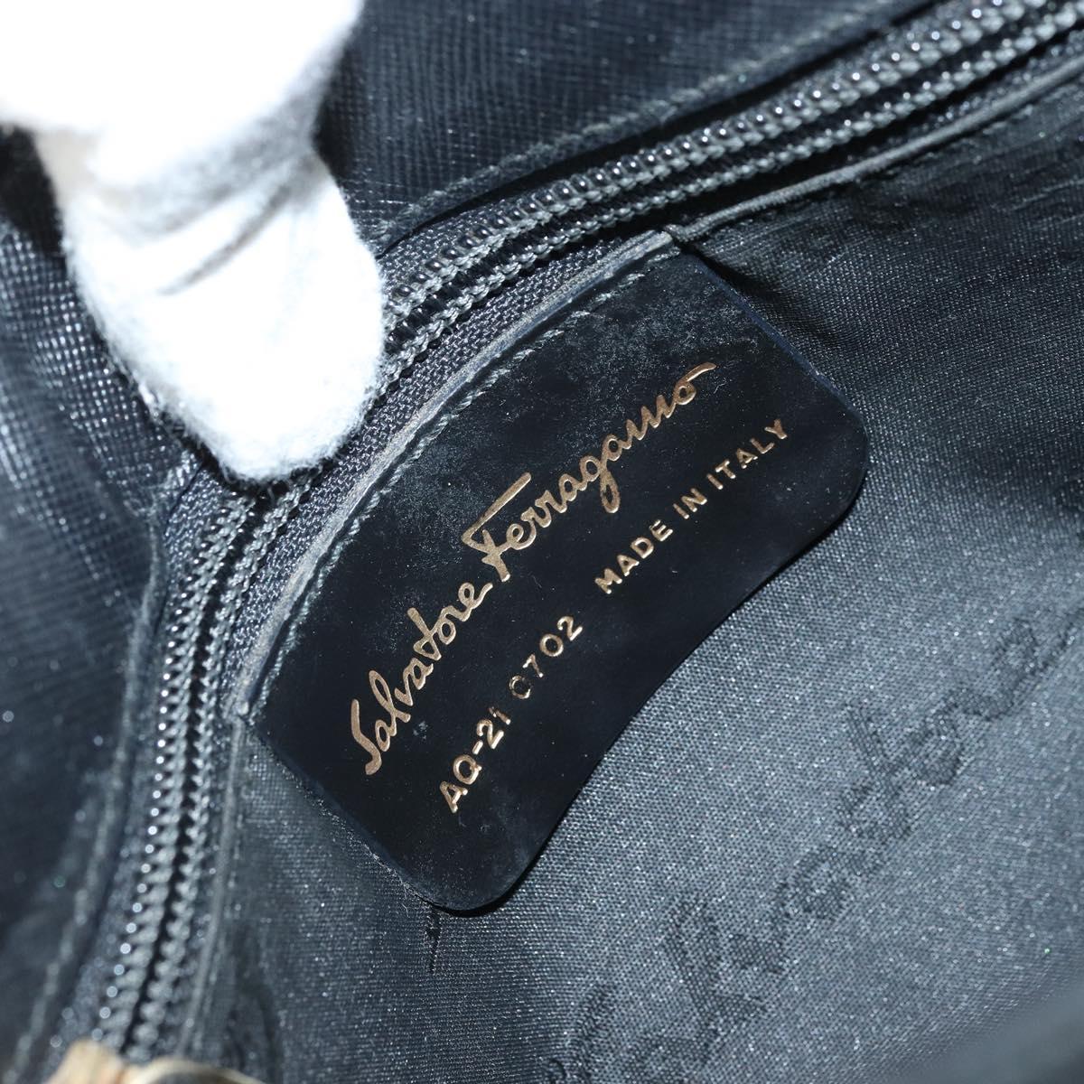 Salvatore Ferragamo Gancini Shoulder Bag Leather Black Gold Auth BA11825