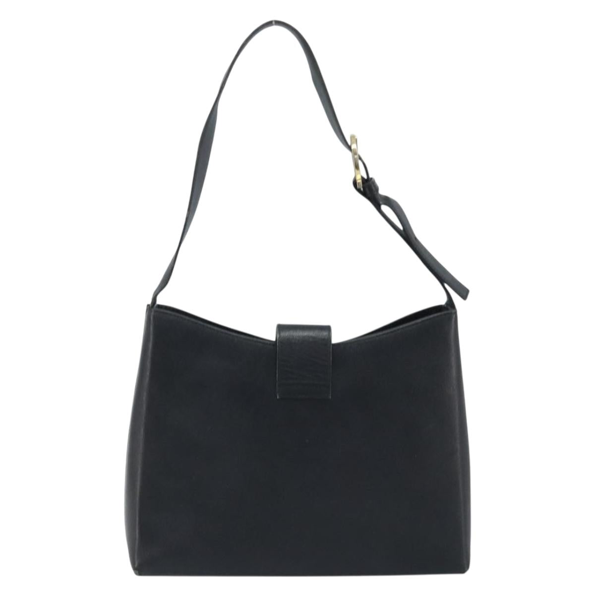 Salvatore Ferragamo Gancini Shoulder Bag Leather Black Gold Auth BA11825