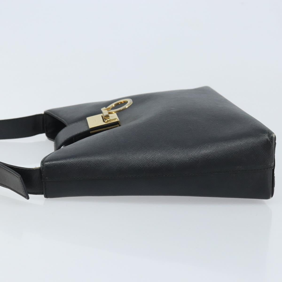 Salvatore Ferragamo Gancini Shoulder Bag Leather Black Gold Auth BA11825