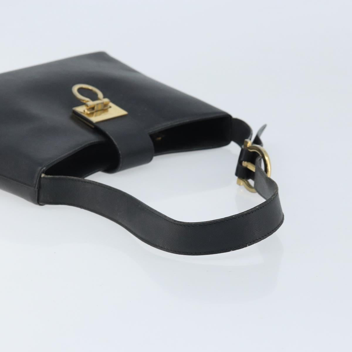 Salvatore Ferragamo Gancini Shoulder Bag Leather Black Gold Auth BA11825