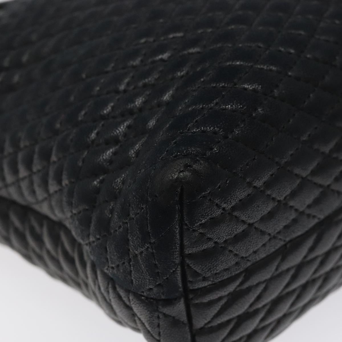 BALLY Quilted Hand Bag Leather Black Gold Auth BA1183