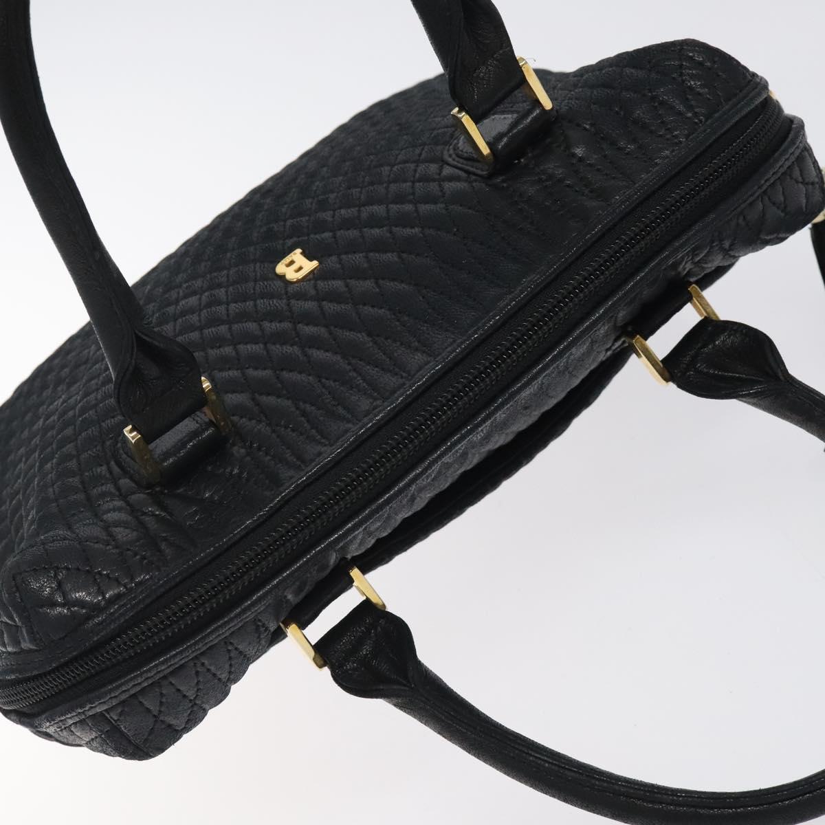 BALLY Quilted Hand Bag Leather Black Gold Auth BA1183