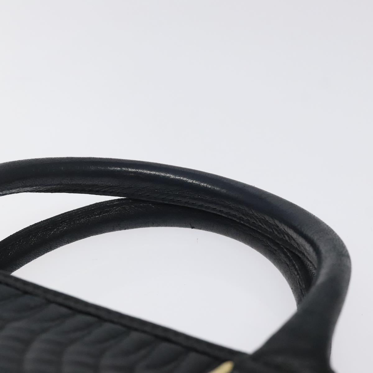 BALLY Quilted Hand Bag Leather Black Gold Auth BA1183