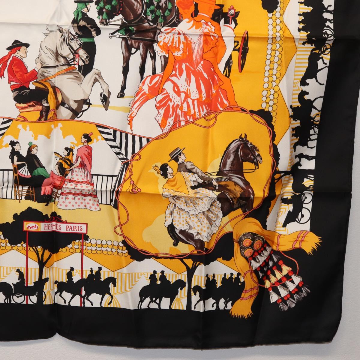 HERMES Carre 90 Scarf Silk ""feria de sevilla"" Black Auth BA11832A