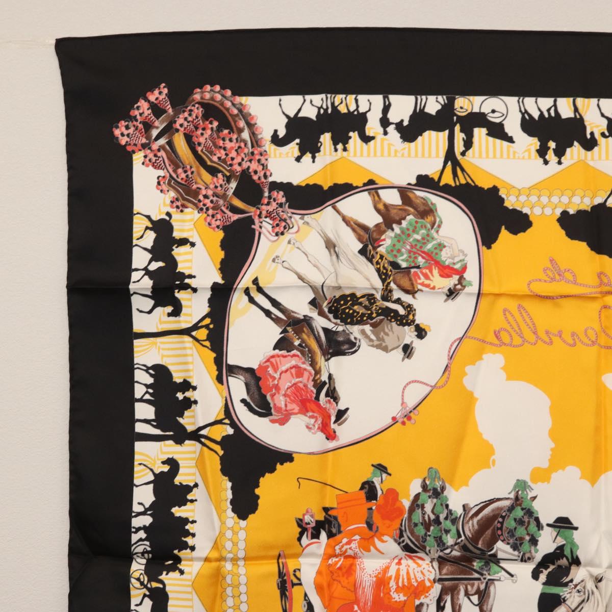 HERMES Carre 90 Scarf Silk ""feria de sevilla"" Black Auth BA11832A