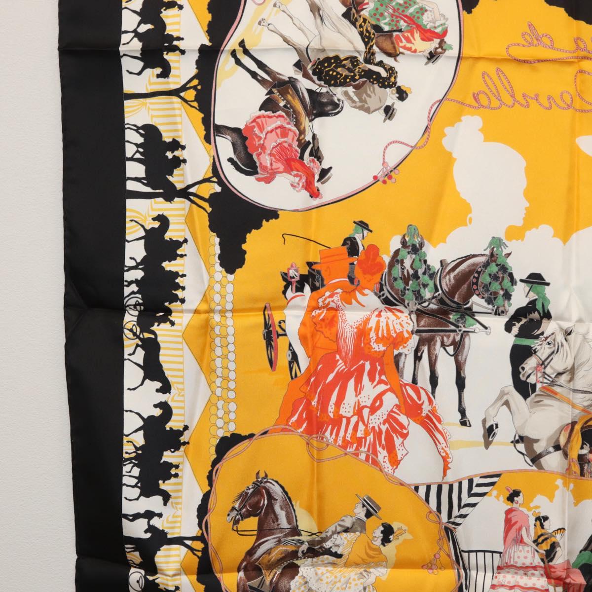HERMES Carre 90 Scarf Silk ""feria de sevilla"" Black Auth BA11832A