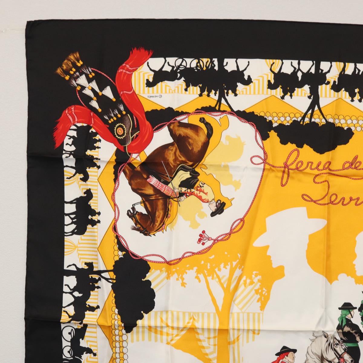 HERMES Carre 90 Scarf Silk ""feria de sevilla"" Black Auth BA11832A