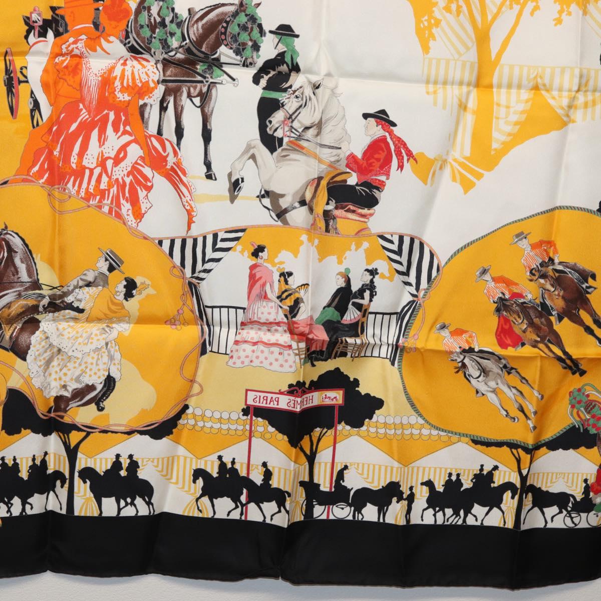 HERMES Carre 90 Scarf Silk ""feria de sevilla"" Black Auth BA11832A