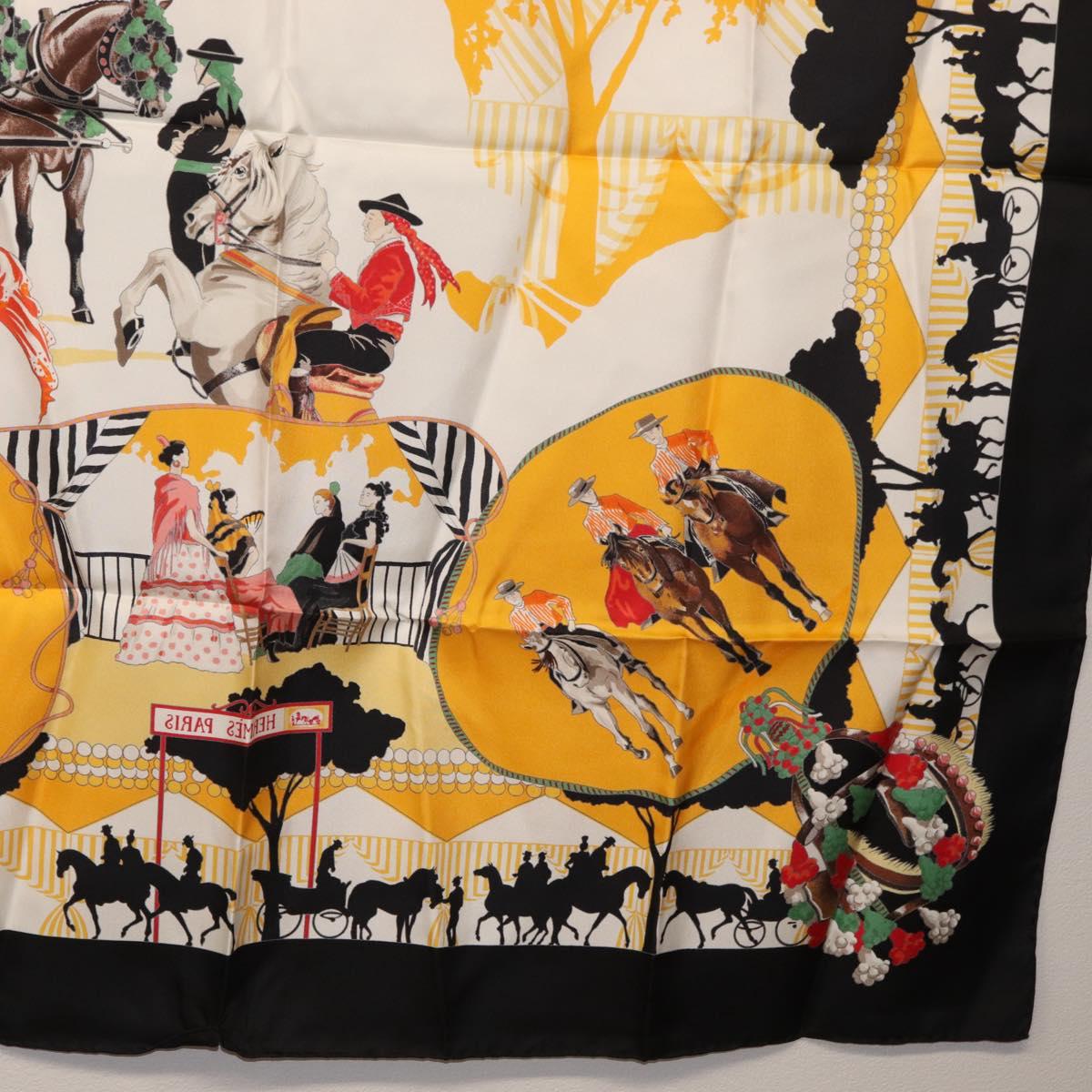 HERMES Carre 90 Scarf Silk ""feria de sevilla"" Black Auth BA11832A