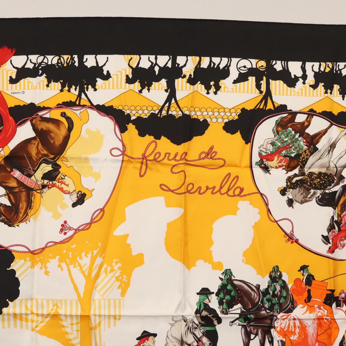 HERMES Carre 90 Scarf Silk ""feria de sevilla"" Black Auth BA11832A