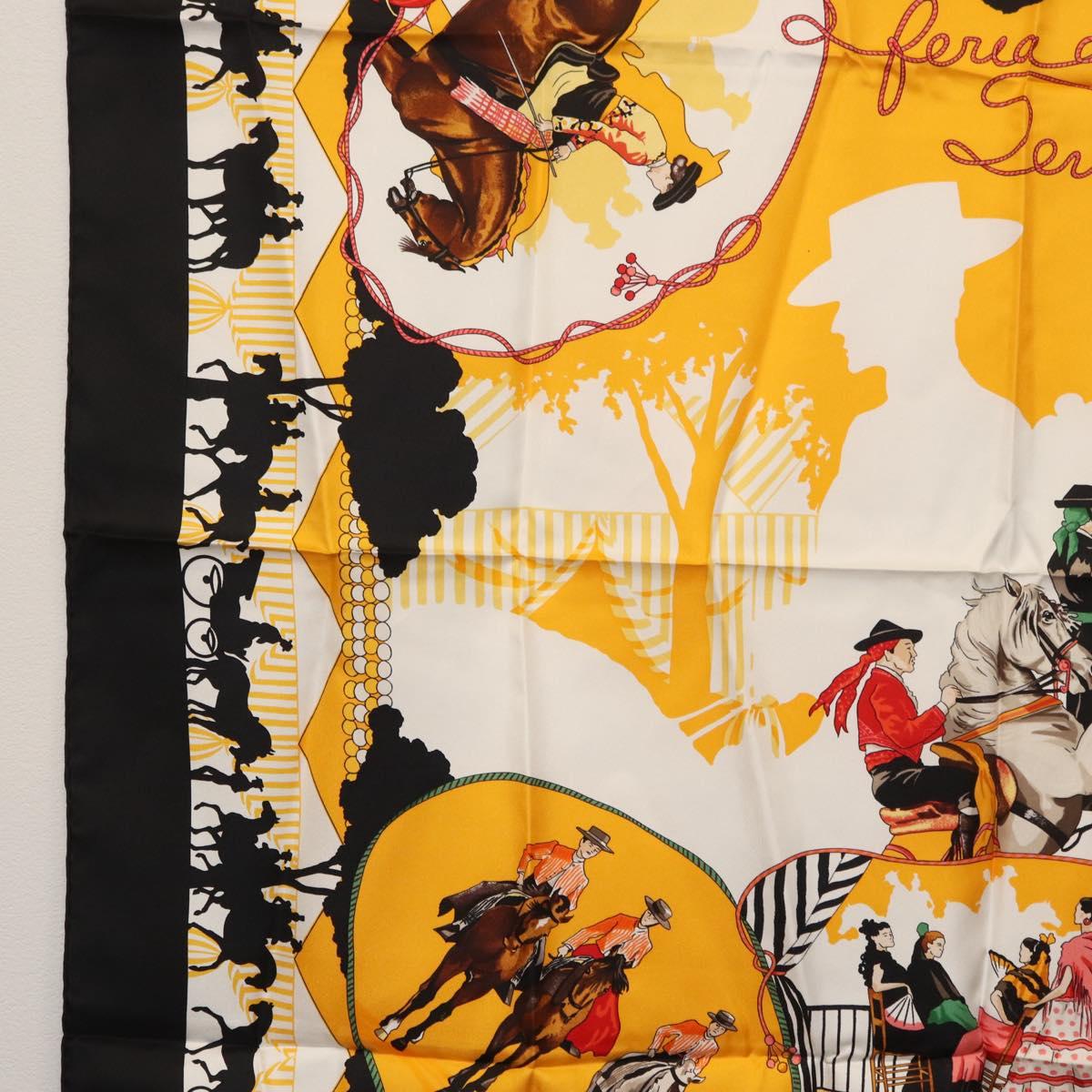 HERMES Carre 90 Scarf Silk ""feria de sevilla"" Black Auth BA11832A