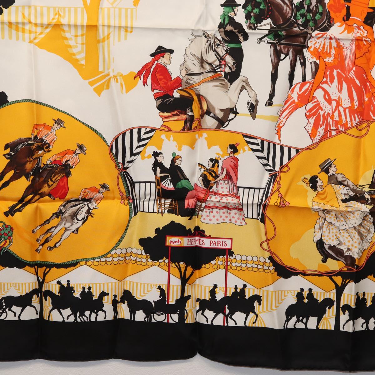 HERMES Carre 90 Scarf Silk ""feria de sevilla"" Black Auth BA11832A