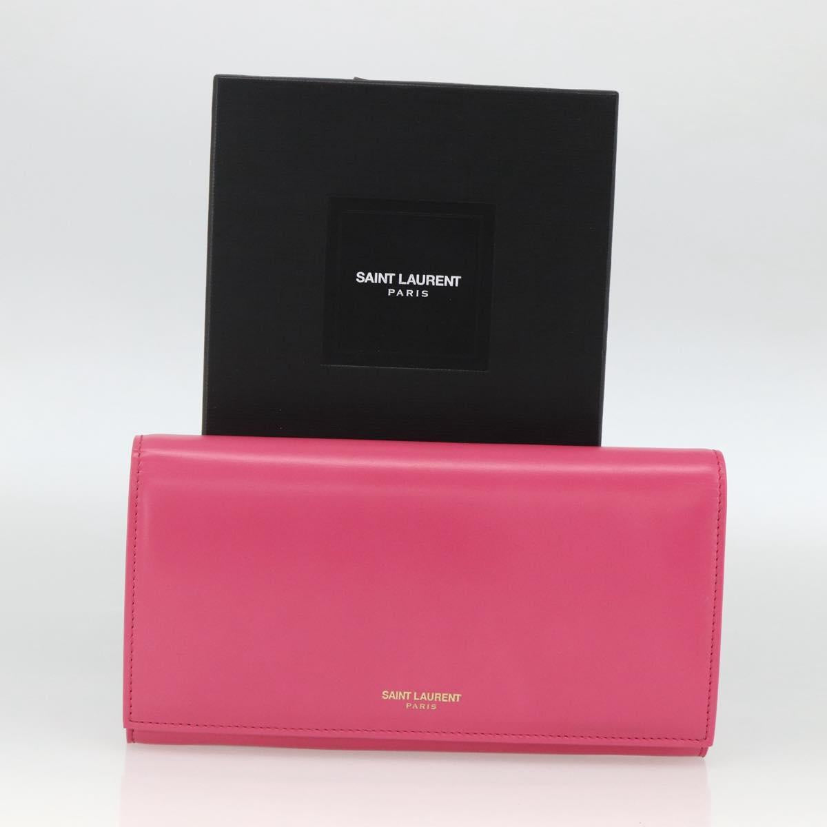 SAINT LAURENT Wallet Leather Pink Auth BA11841A