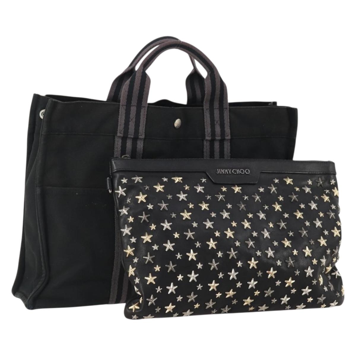 Jimmy Choo Tote Bag Leather Canvas 2 Set Black Gray Auth BA11842
