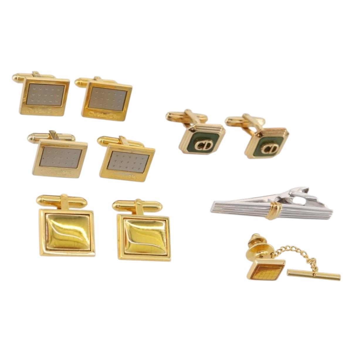 Christian Dior Tie Pin Cuffs metal 6 Set Gold Tone Auth BA11845