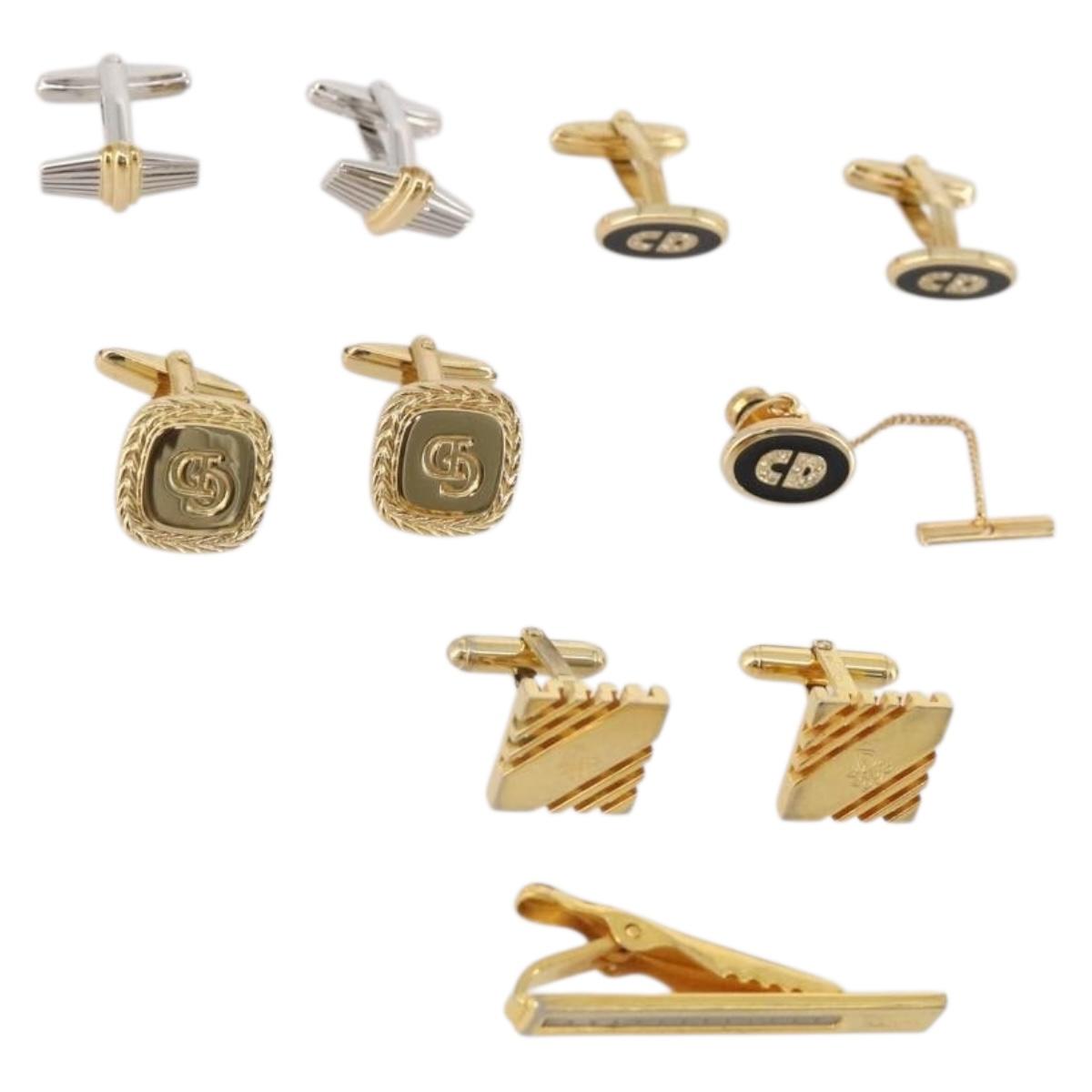 Christian Dior Tie Pin Cuffs metal 4 Set Gold Tone Auth BA11846