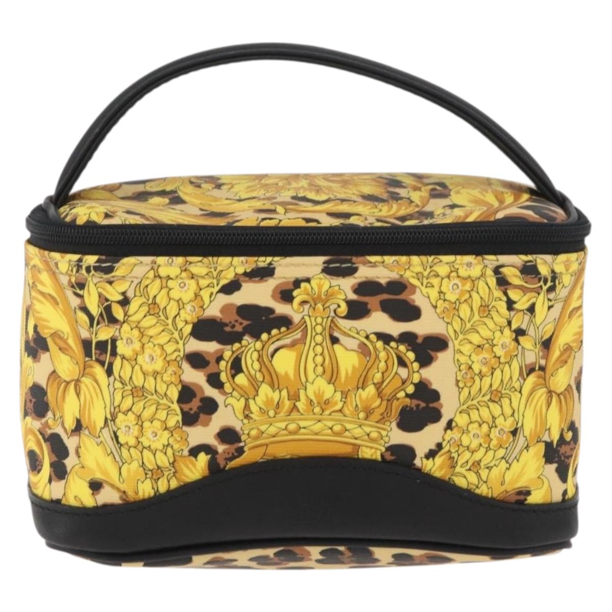 Gianni Versace Vanity Hand Bag PVC Yellow Gold Auth BA11862