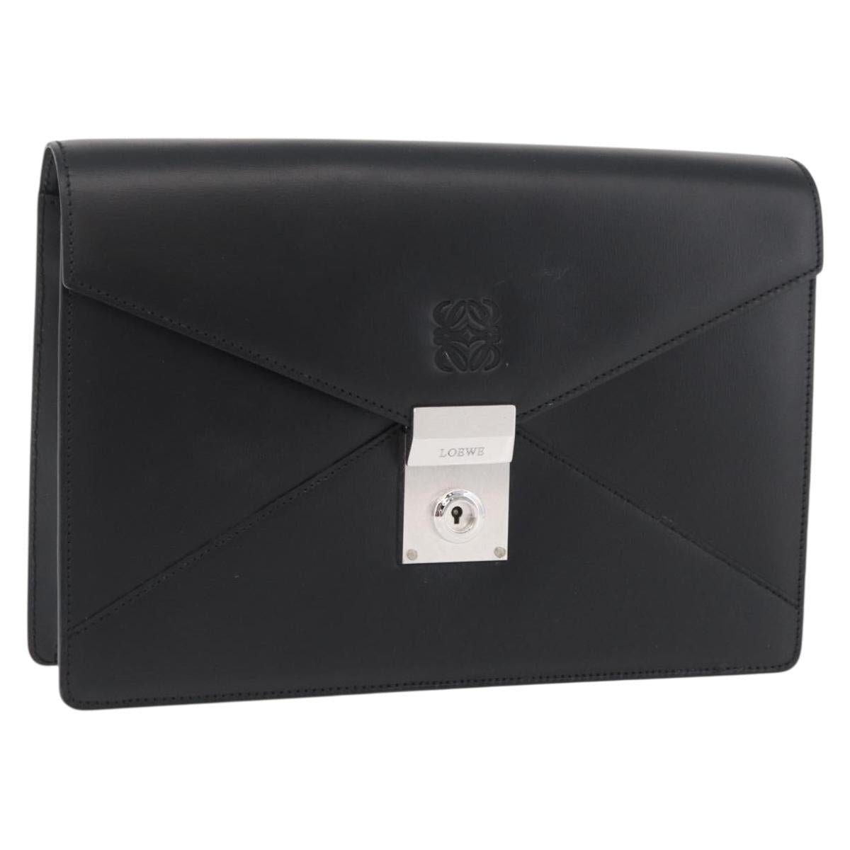 LOEWE Anagram Clutch Bag Leather Black Silver Auth BA11869