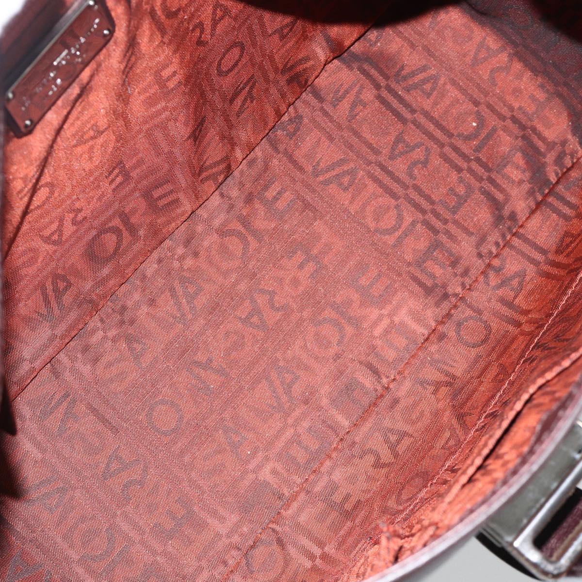 Salvatore Ferragamo Hand Bag Leather Brown Silver Auth BA11870A