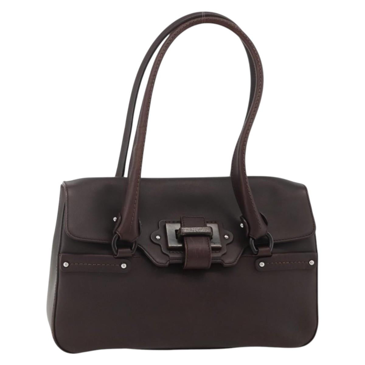 Salvatore Ferragamo Hand Bag Leather Brown Silver Auth BA11870A