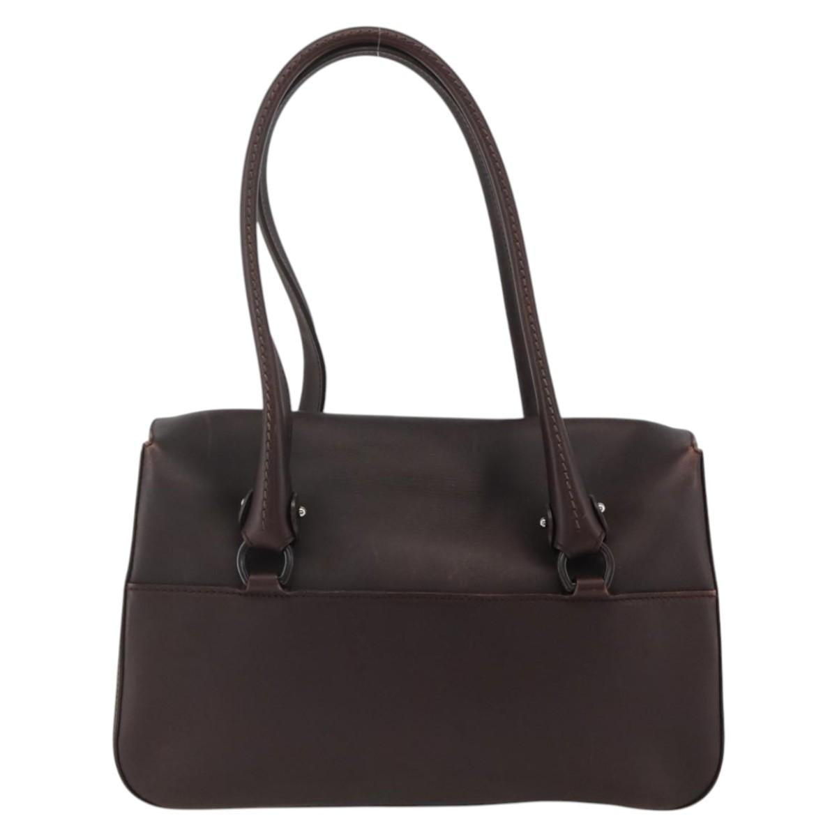 Salvatore Ferragamo Hand Bag Leather Brown Silver Auth BA11870A