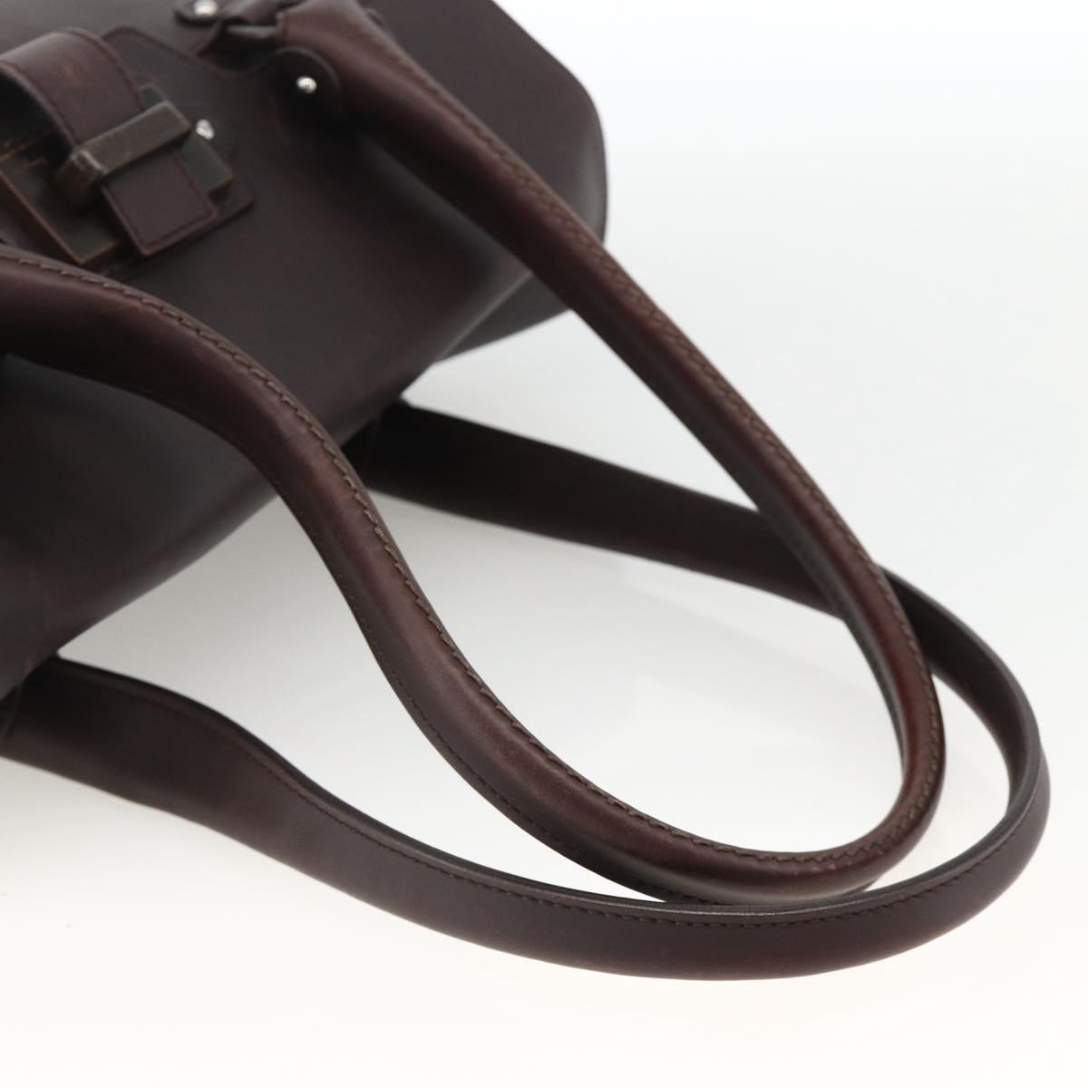Salvatore Ferragamo Hand Bag Leather Brown Silver Auth BA11870A